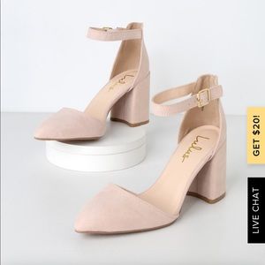 EllaRose Nude Suede Ankle Strap Heels